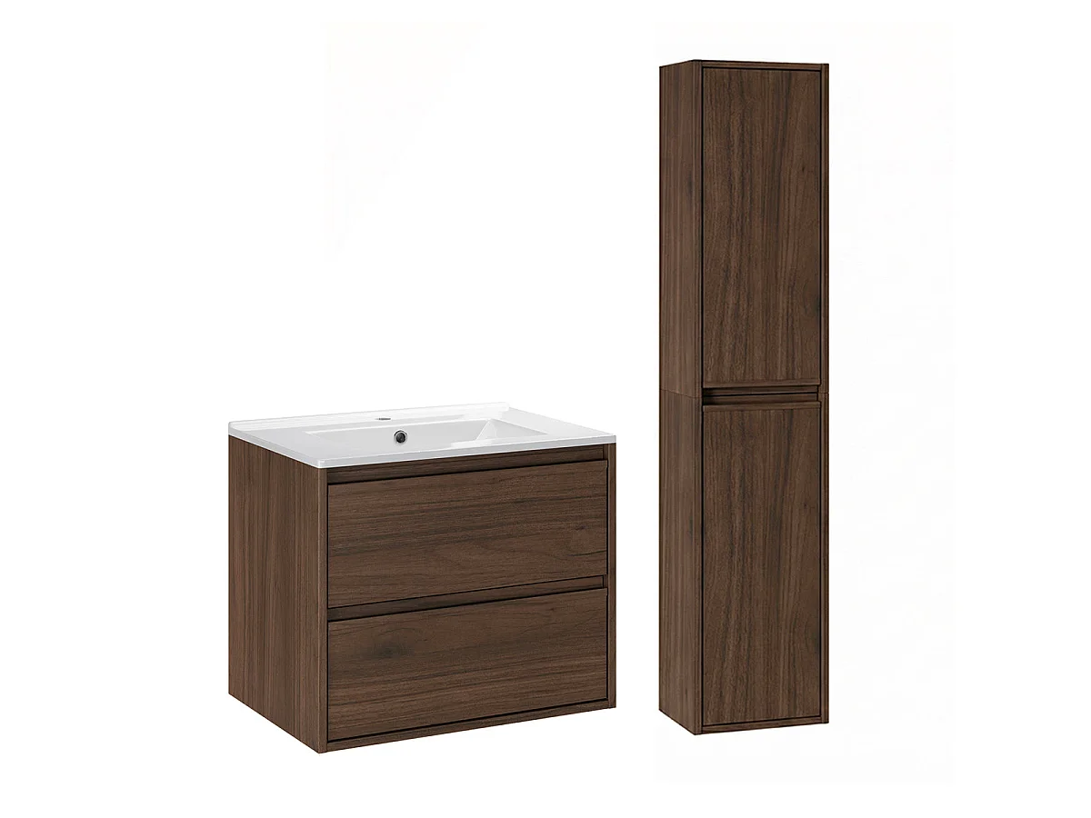 Set mobile lavabo singolo da incasso 60 cm e colonna Edmé Legno scuro