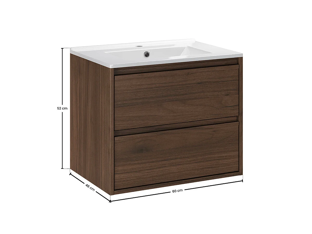 Set mobile lavabo singolo da incasso 60 cm e colonna Edmé Legno scuro