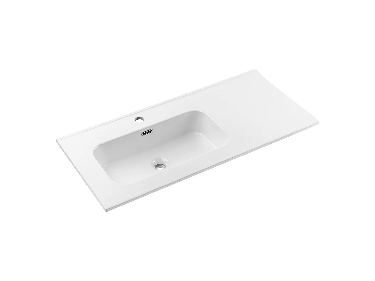 Conjunto móvel simples com lavatório embutido à esquerda 100cm e armário com espelho Moka Madeira escura