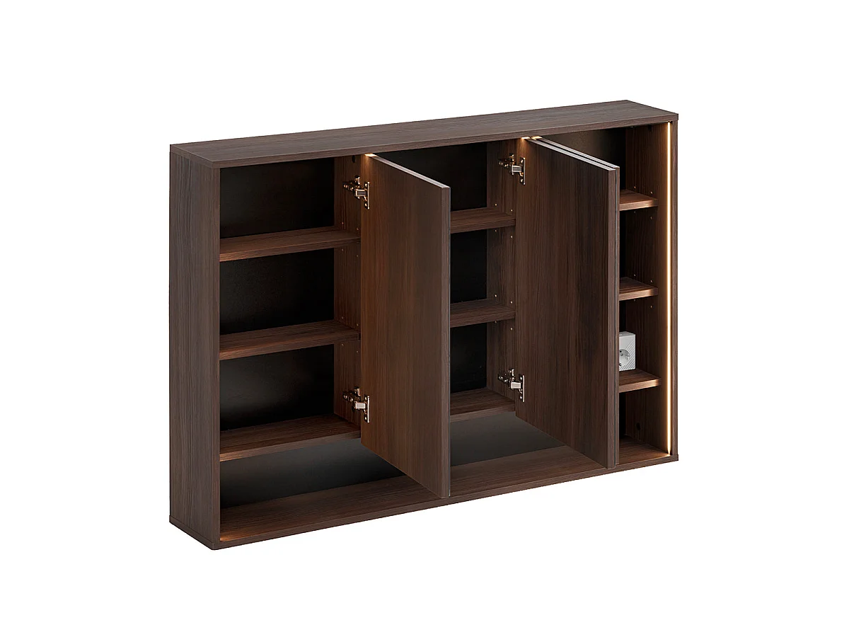 Miroir armoire murale 3 portes 120cm Moka Bois foncé