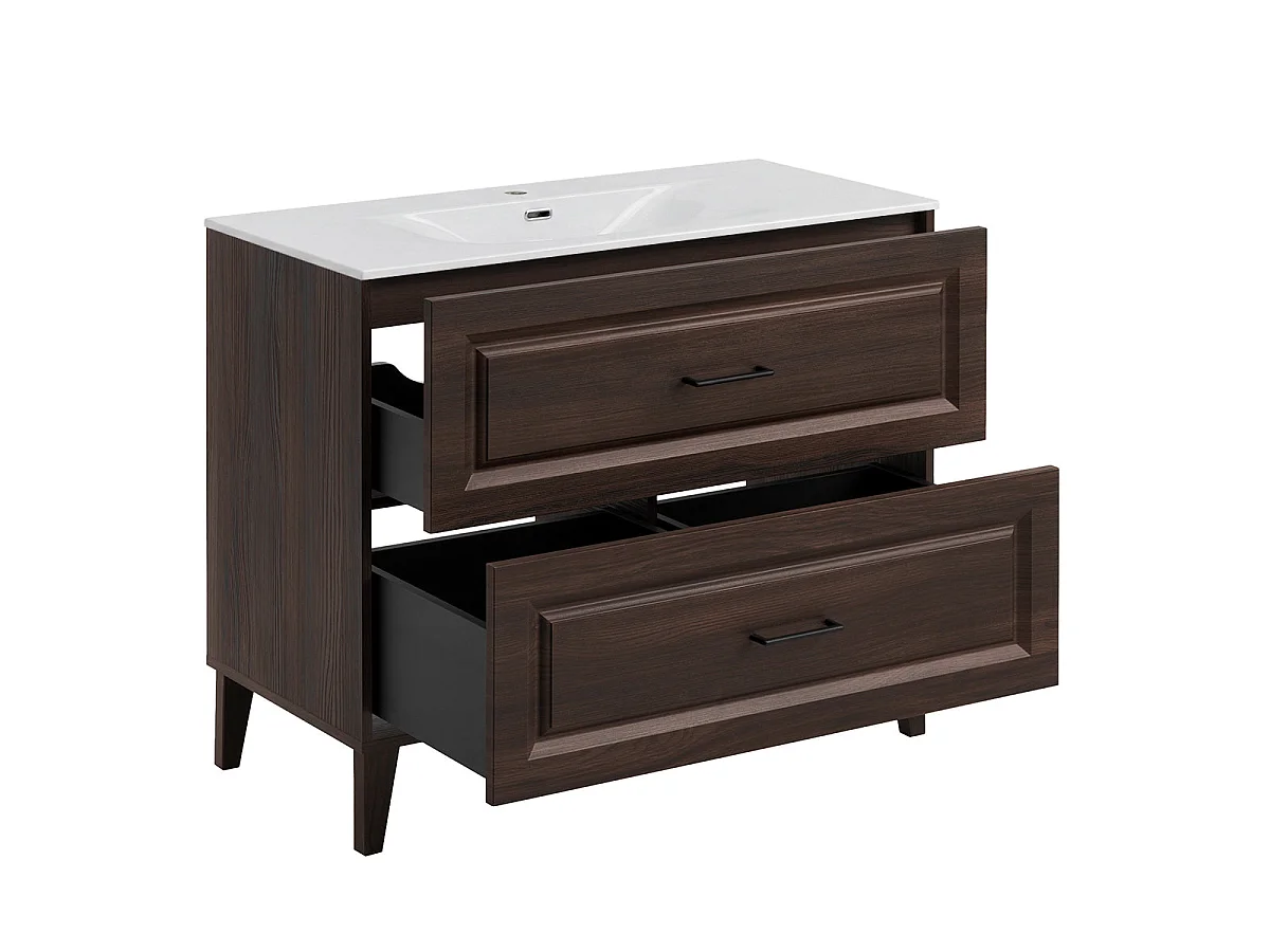 Conjunto de móvel com lavatório simples embutido 100cm e armário com espelho Moka Madeira escura