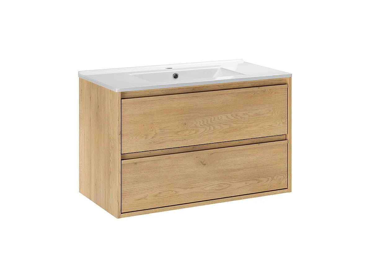 Ensemble meuble simple vasque encastrée 80cm colonne et armoire miroir Edmé Bois