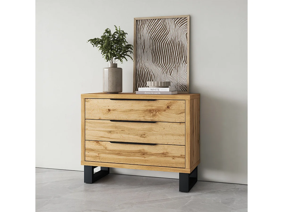 Commode 3 tiroirs Eden Bois et Noir