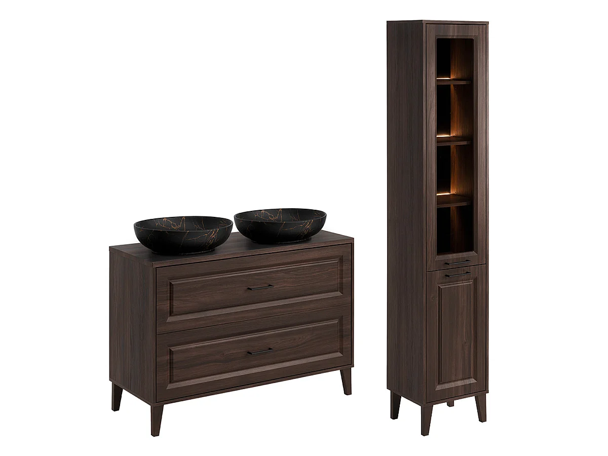 Ensemble meuble double vasque 120cm et colonne Moka Bois foncé