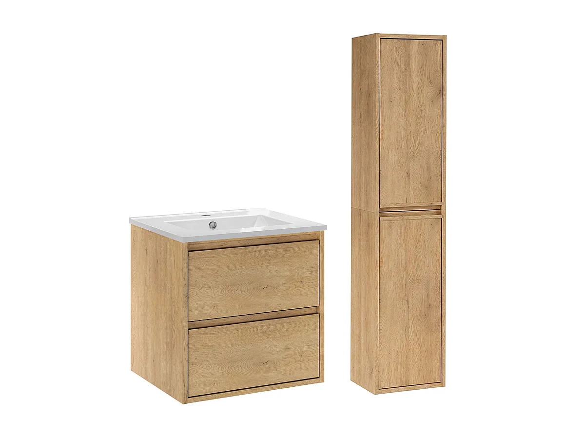 Meubelset met enkele inbouwwastafel 50 cm en kolom Edmé Bois