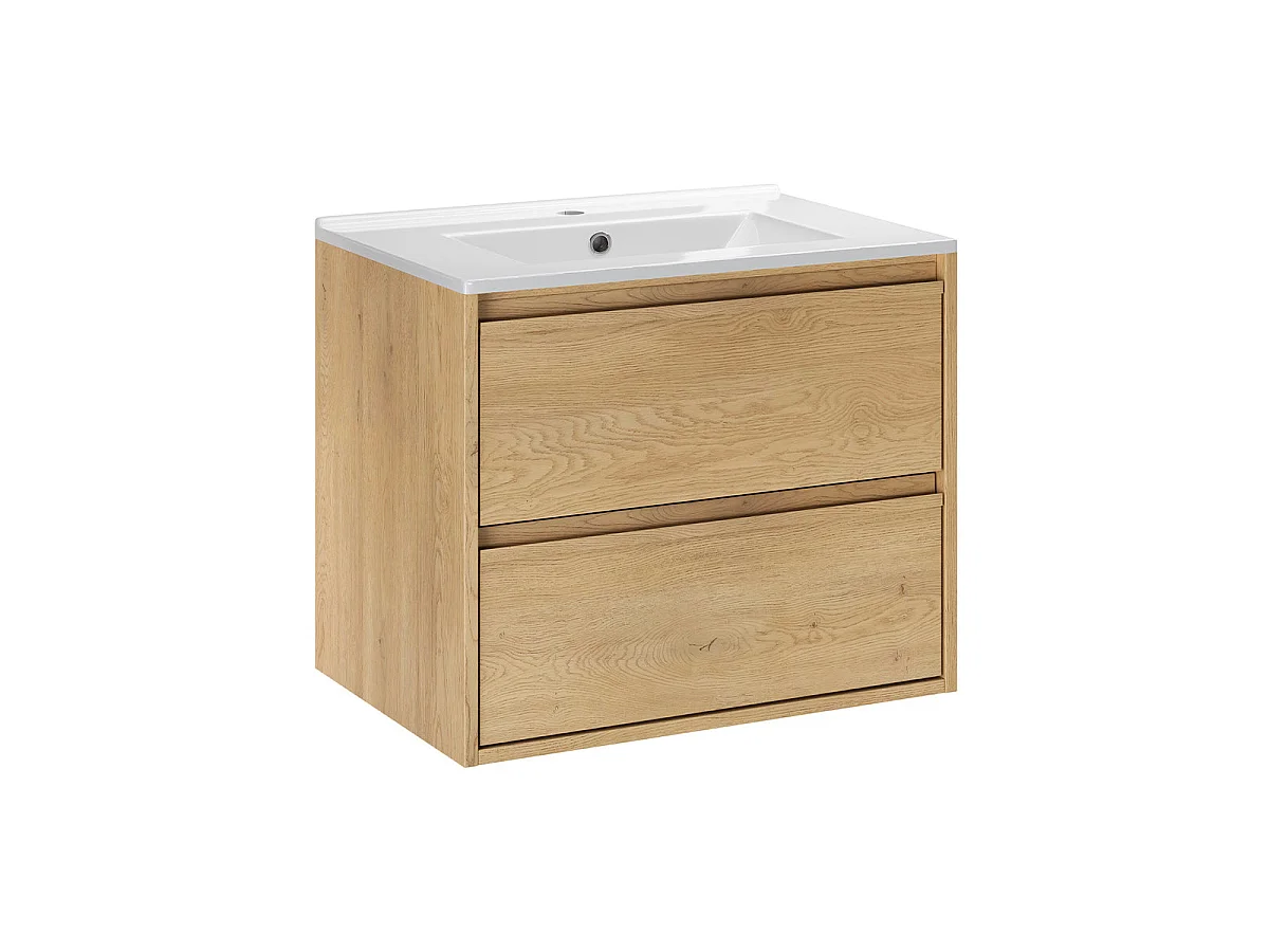 Meubelset met ingebouwde enkele wastafel 60 cm kolomkast en spiegelkast Edmé Bois