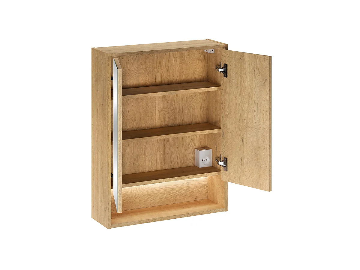 Meubelset met ingebouwde enkele wastafel 60 cm kolomkast en spiegelkast Edmé Bois