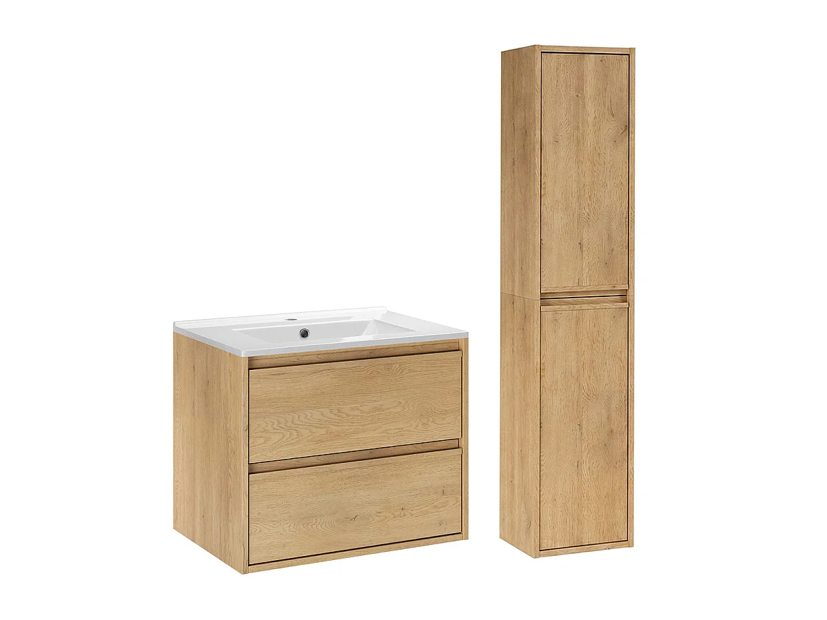 Badkamermeubelset met inbouwwastafel 60cm en kolom Edmé Bois