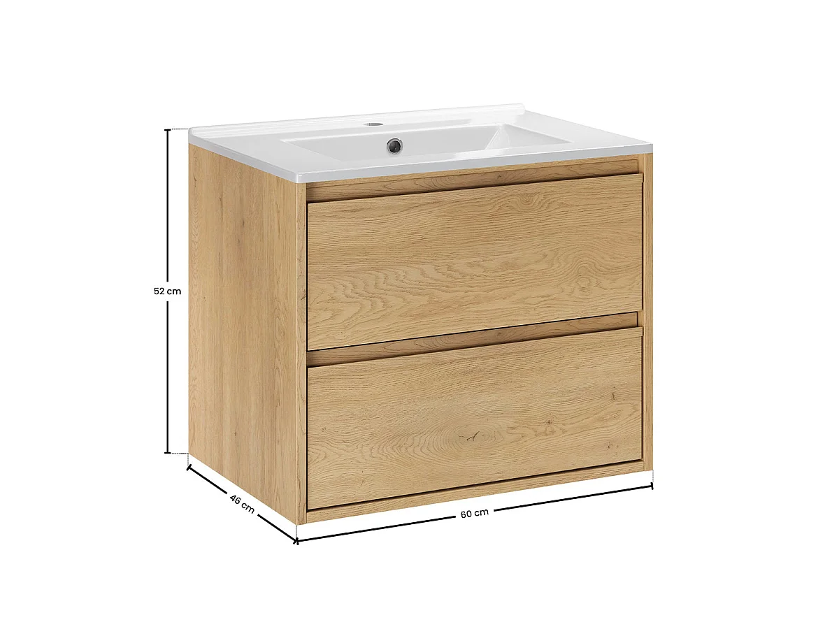 Badkamermeubelset met inbouwwastafel 60cm en kolom Edmé Bois