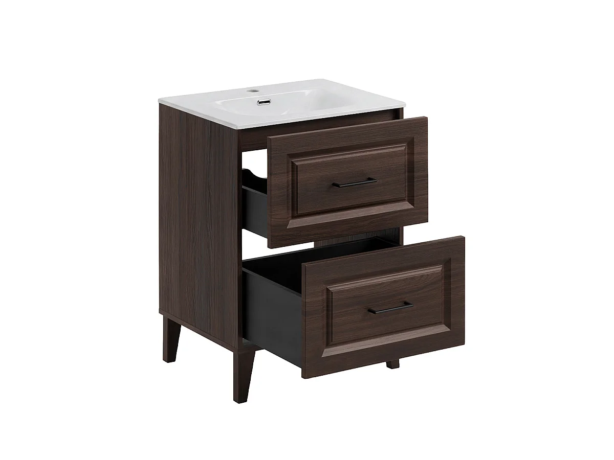 Conjunto de móvel com lavatório embutido simples de 60 cm e armário com espelho Moka em madeira escura