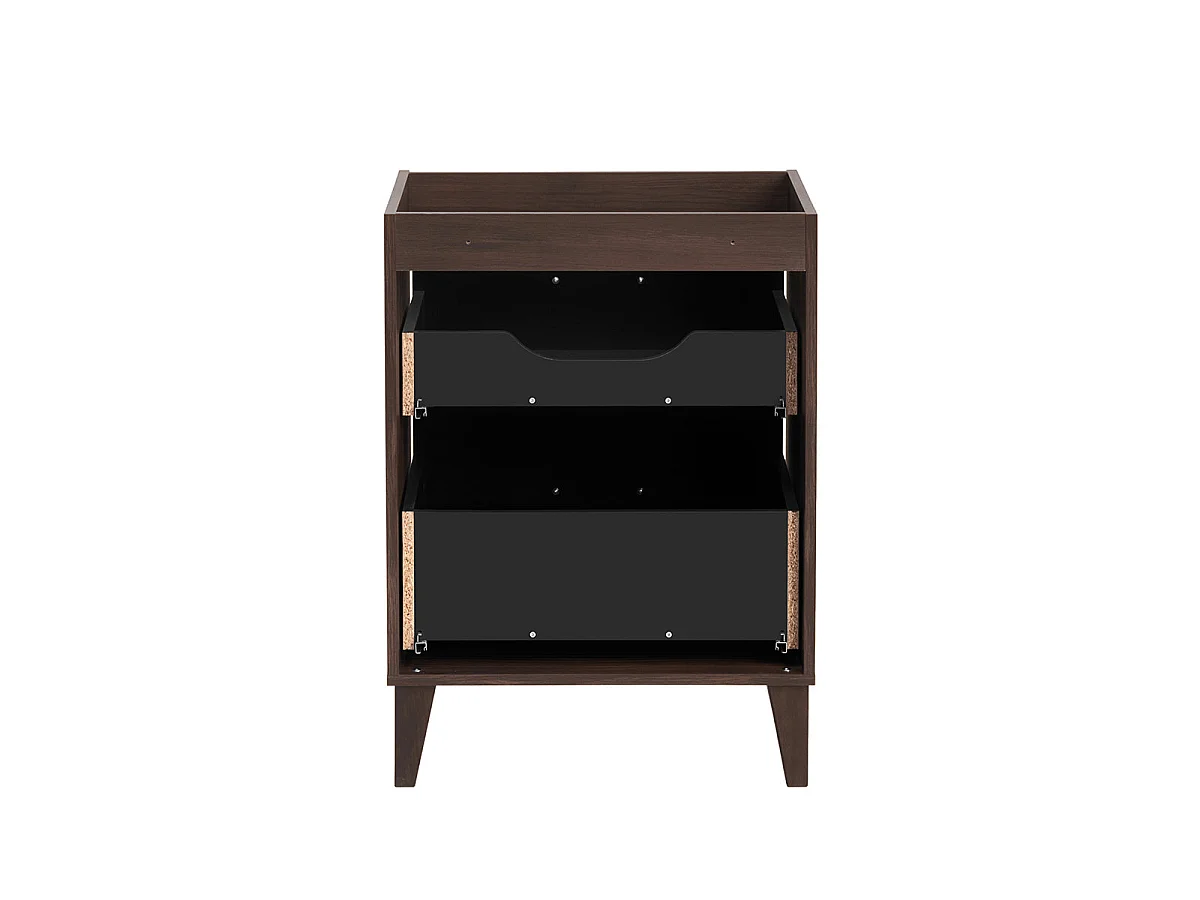 Conjunto de móvel com lavatório embutido simples de 60 cm e armário com espelho Moka em madeira escura