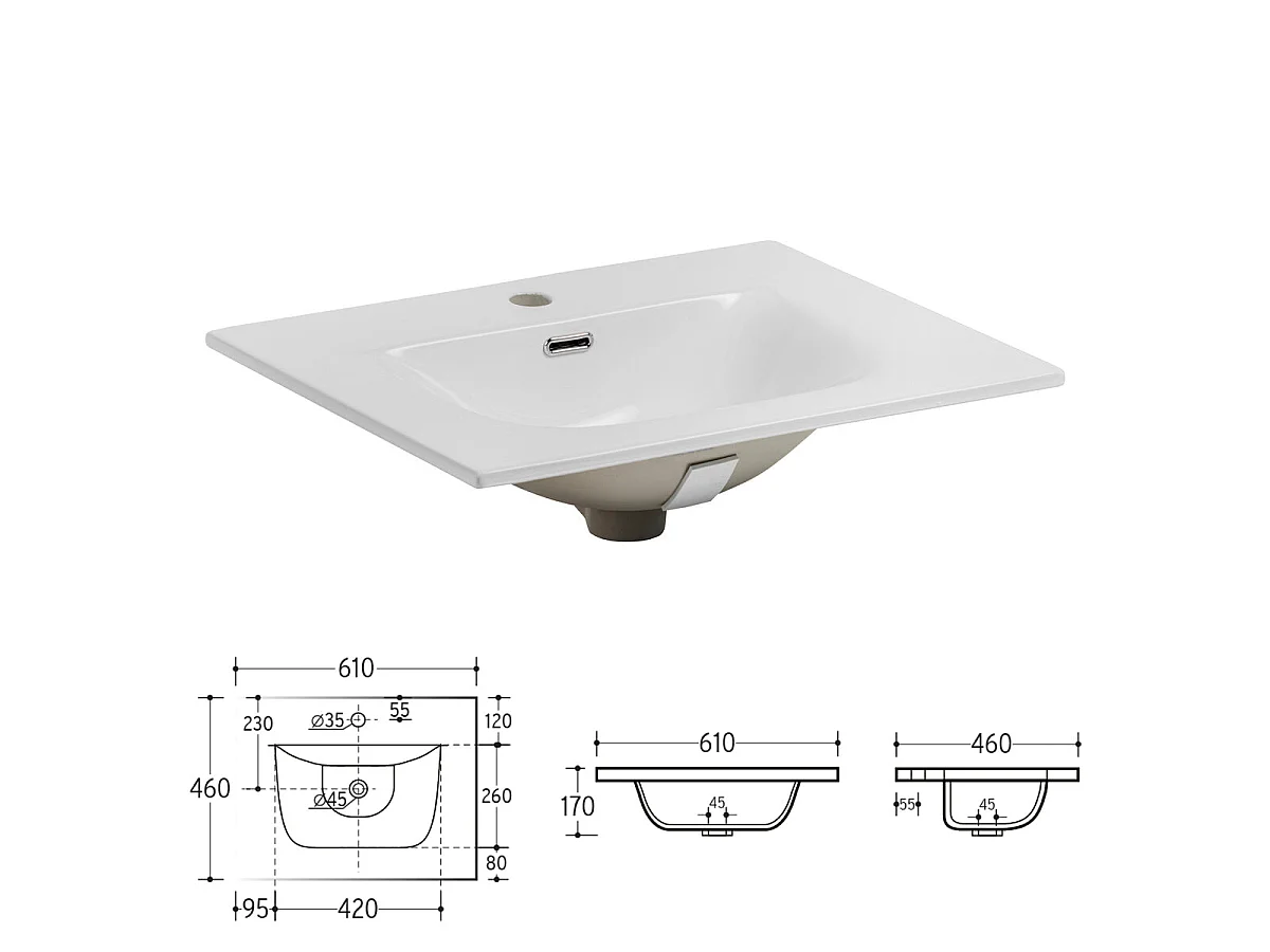 Conjunto de móvel com lavatório embutido simples de 60 cm e armário com espelho Moka em madeira escura