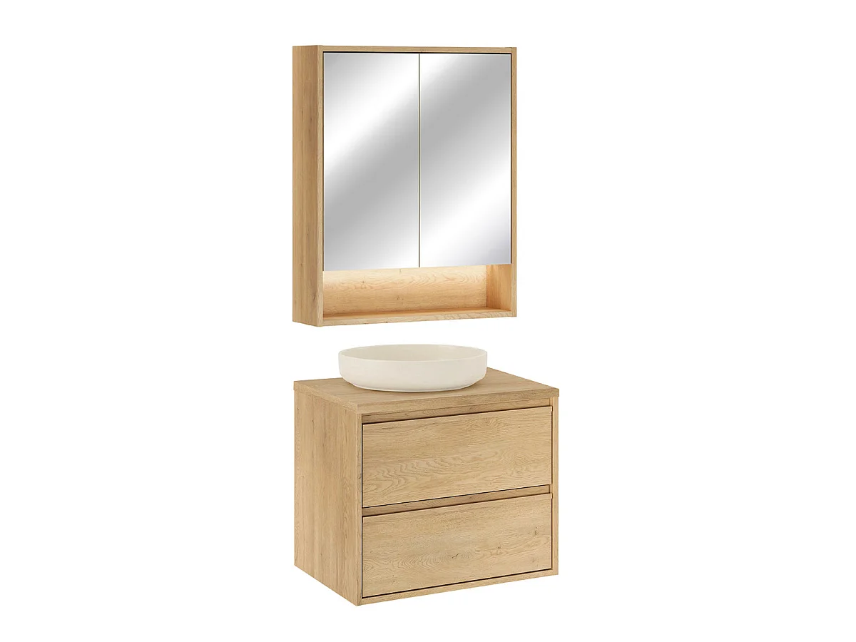 Badkamermeubelset met enkele wastafel 60cm en spiegelkast Edmé Bois