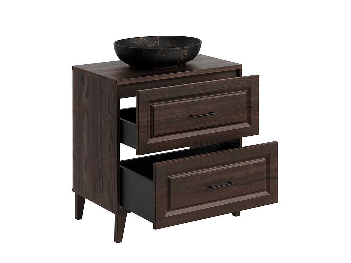 Conjunto de móveis com lavatório simples de 80 cm, coluna e armário com espelho em Moka, madeira escura