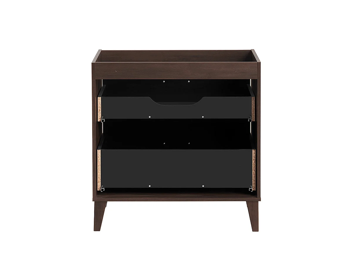Conjunto de móveis com lavatório simples de 80 cm, coluna e armário com espelho em Moka, madeira escura
