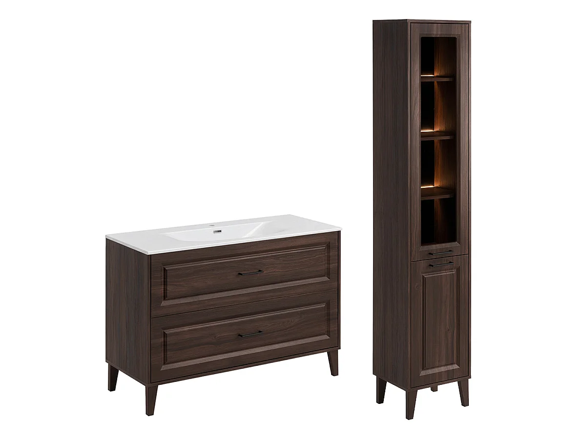 Ensemble meuble simple vasque encastrée 120cm et colonne Moka Bois foncé