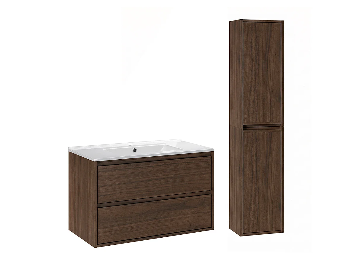 Set mobile con lavabo singolo da incasso 80cm e colonna Edmé legno scuro