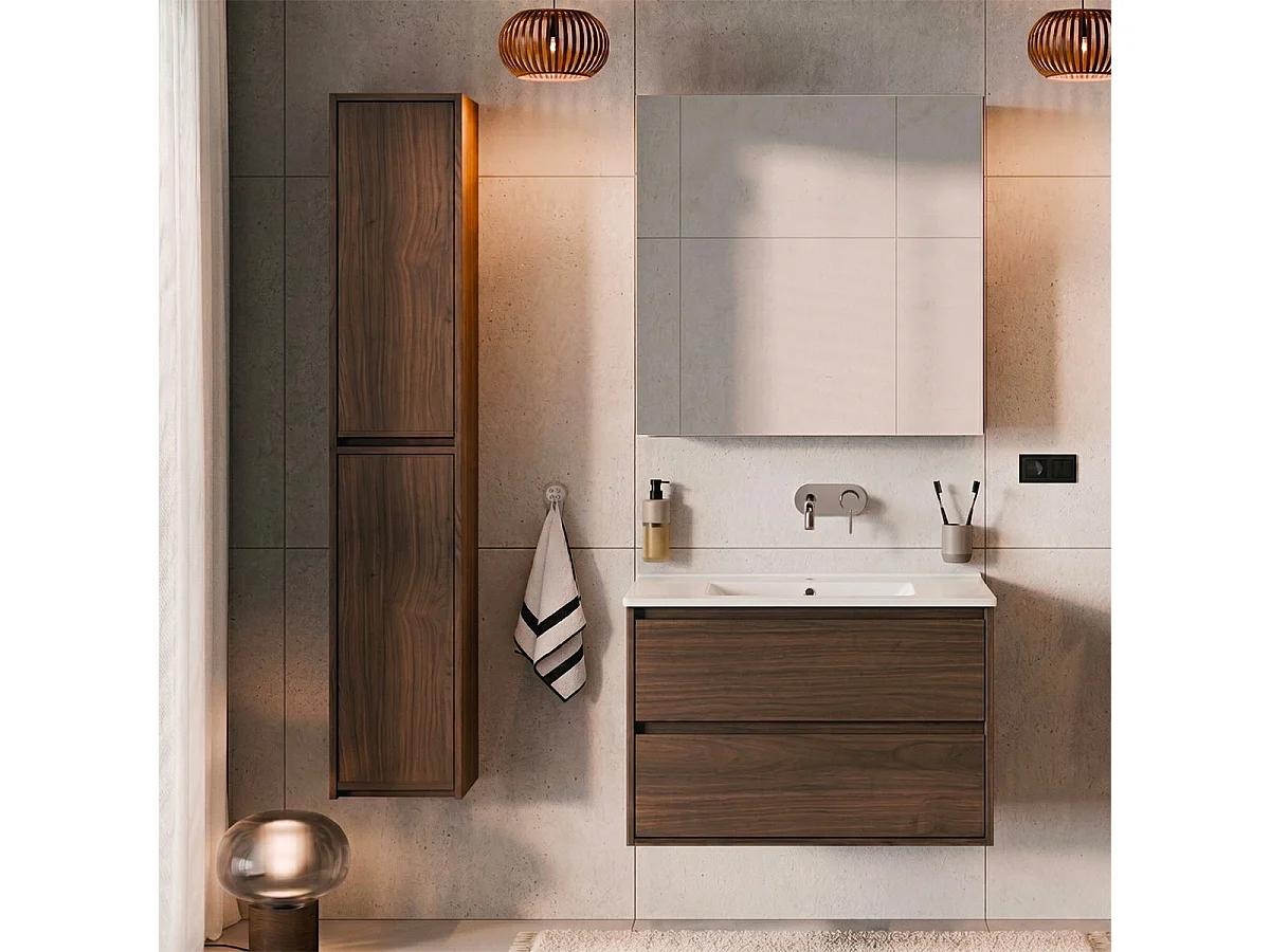 Set mobile con lavabo singolo da incasso 80cm e colonna Edmé legno scuro