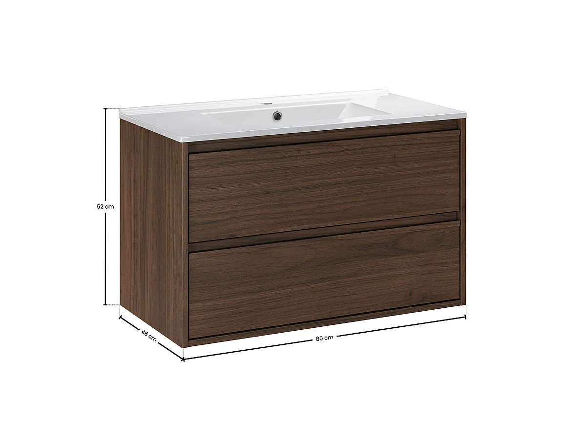 Set mobile con lavabo singolo da incasso 80cm e colonna Edmé legno scuro