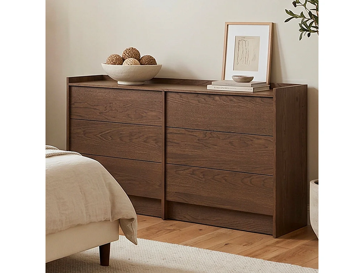 Kommode mit 6 Schubladen Japandi Dunkles Holz