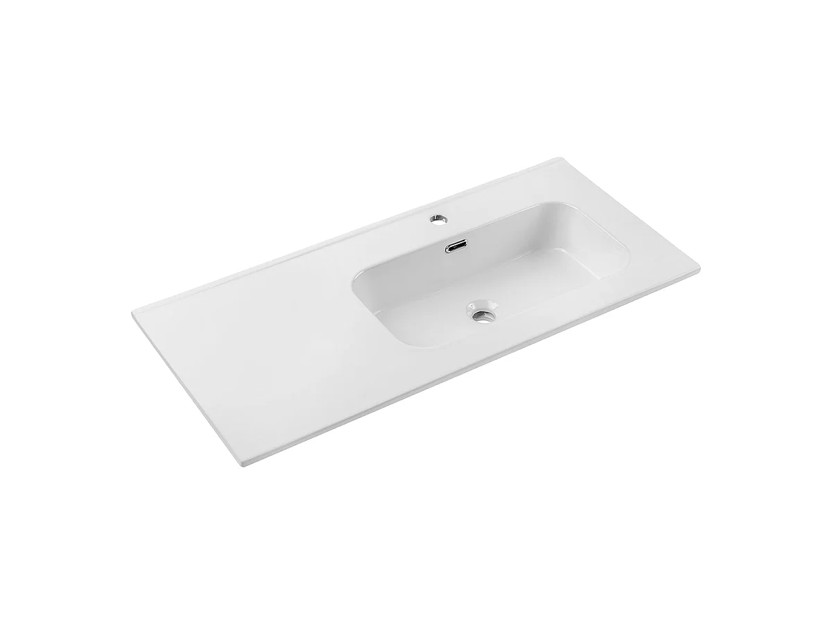 Conjunto móvel simples com lavatório embutido à direita 100cm coluna e armário com espelho Moka Madeira escura