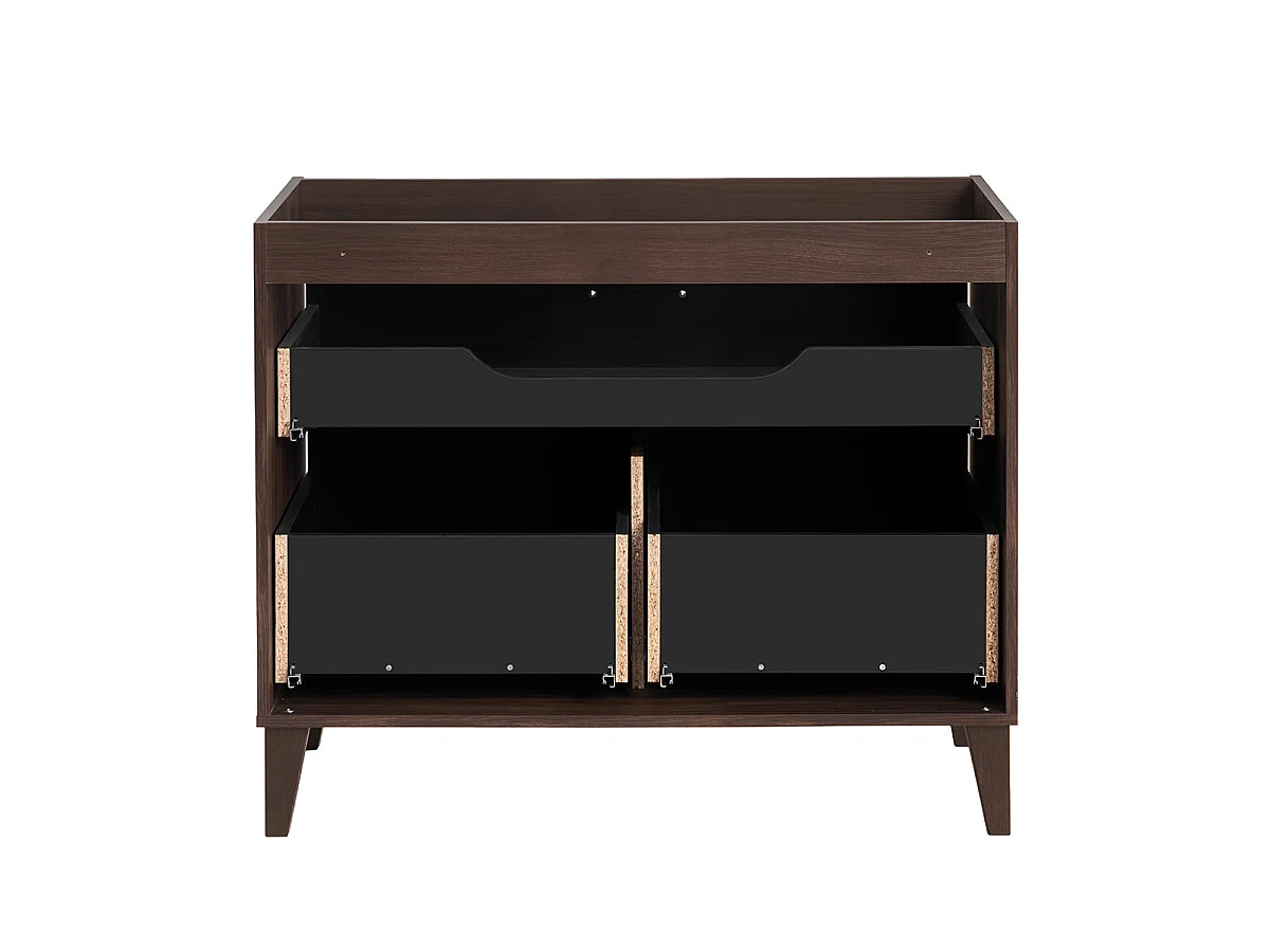 Conjunto móvel simples com lavatório embutido à esquerda 100cm coluna e armário com espelho Moka Madeira escura