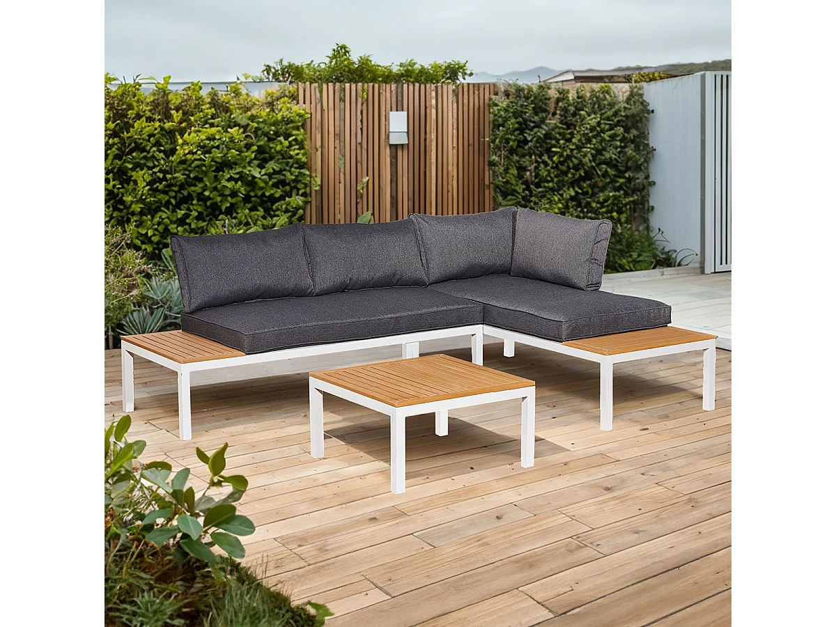 Conjunto de mobiliário de jardim Corfou 4 lugares cinzento e branco