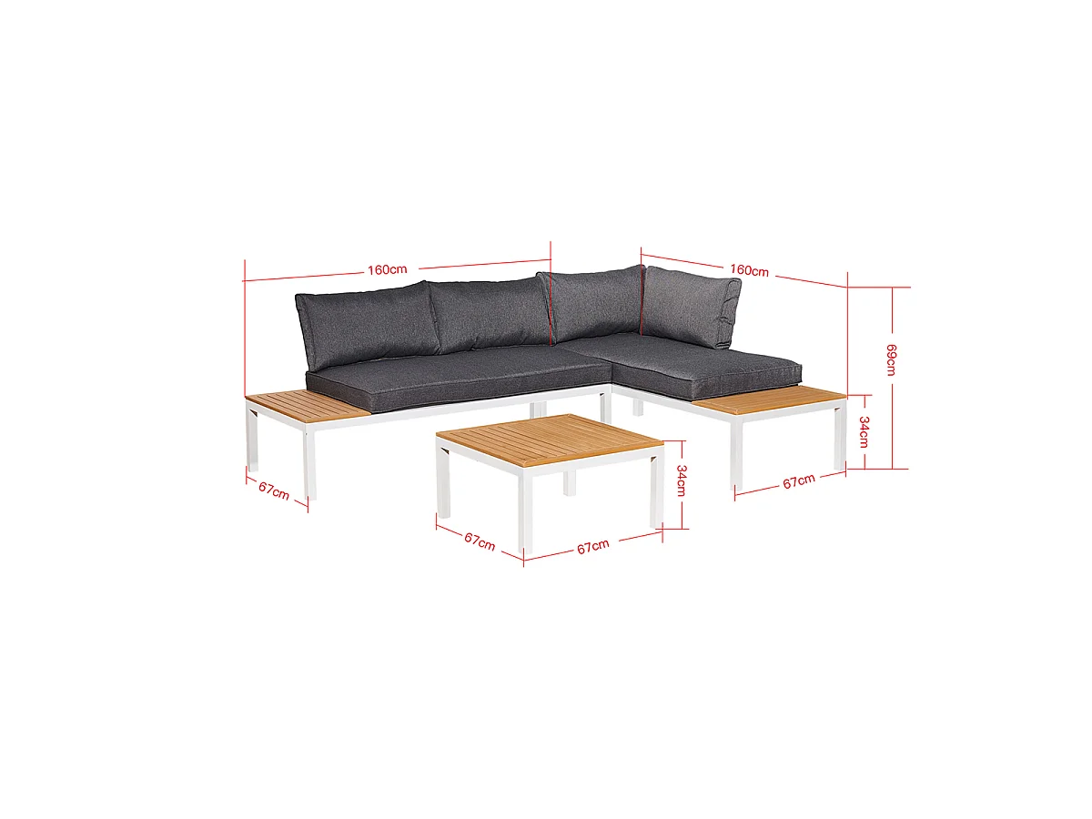 Conjunto de mobiliário de jardim Corfou 4 lugares cinzento e branco
