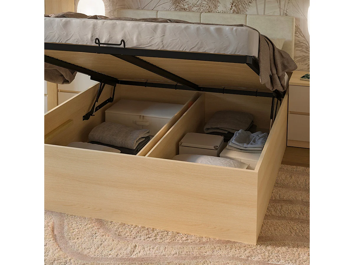 Säng med förvaringsutrymme 160x200 sängbotten ingår Téana Trä och Beige
