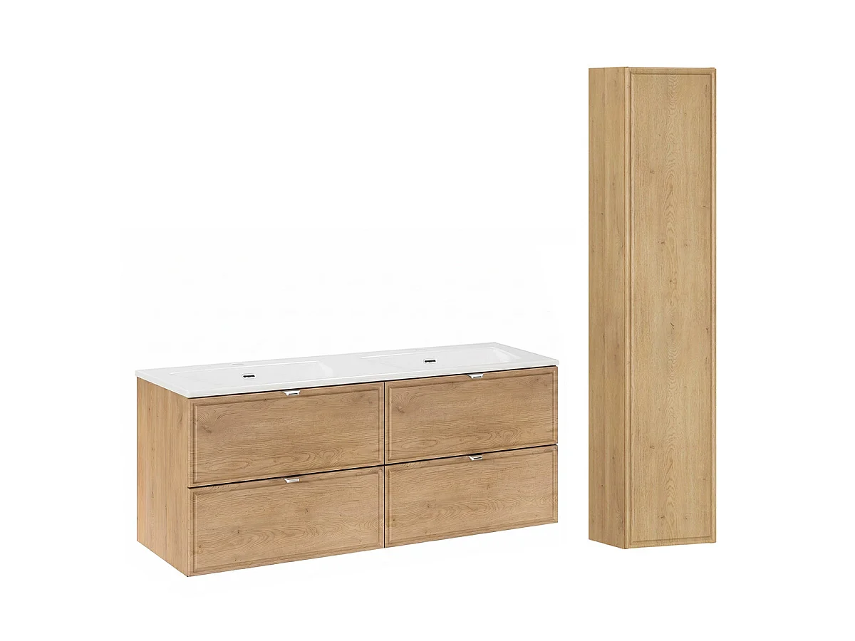 Set dubbel inbouw wastafelmöbel 120cm en hoge kast Elias Hout