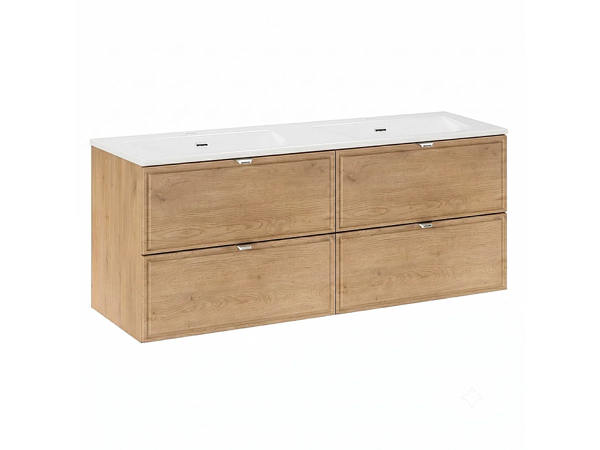 Set dubbel inbouw wastafelmöbel 120cm en hoge kast Elias Hout