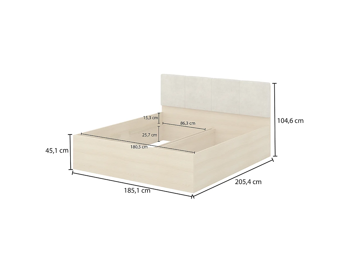 Seng 180x200 sengebund inkluderet Téana Træ og Beige