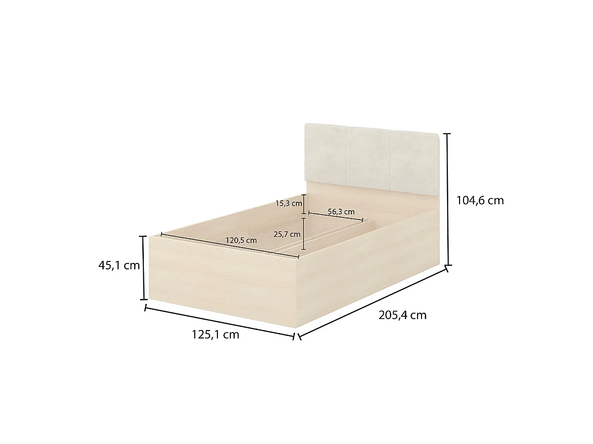 Cama 120x200 somier incluido Téana Madera y Beige