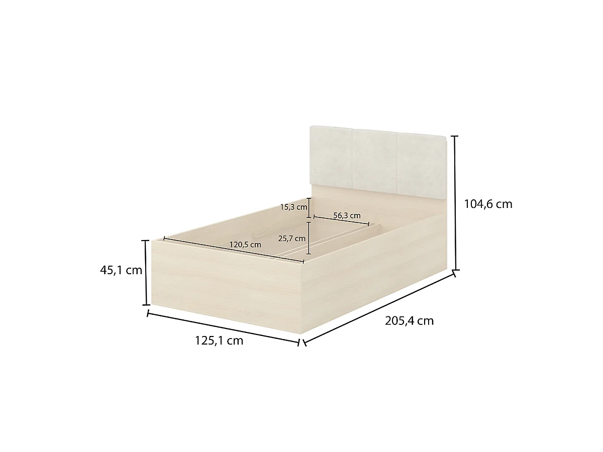 Cama 120x200 somier incluido Téana Madera y Beige
