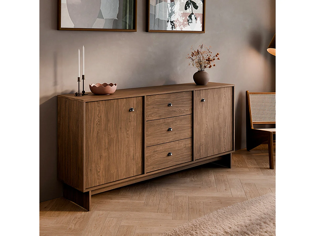 Buffet 2 portes 3 tiroirs Riyo Bois foncé