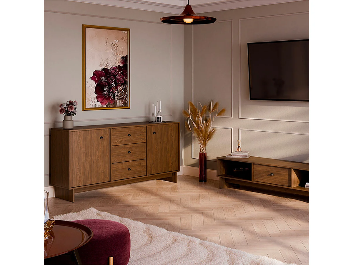 Buffet 2 portes 3 tiroirs Riyo Bois foncé