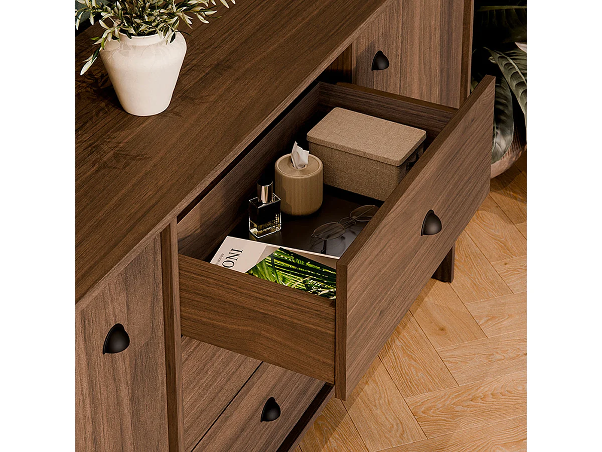 Buffet 2 portes 3 tiroirs Riyo Bois foncé