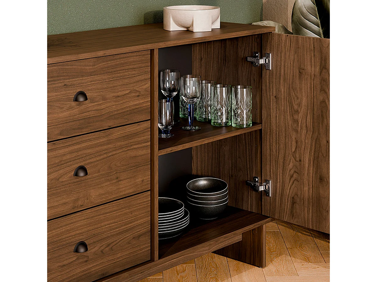 Buffet 2 portes 3 tiroirs Riyo Bois foncé