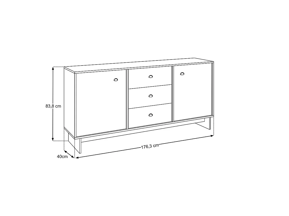 Buffet 2 portes 3 tiroirs Riyo Bois foncé