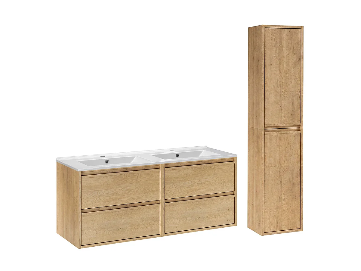 Meubelcombinatie met dubbele inbouwwastafel 120 cm en kolom Edmé Bois