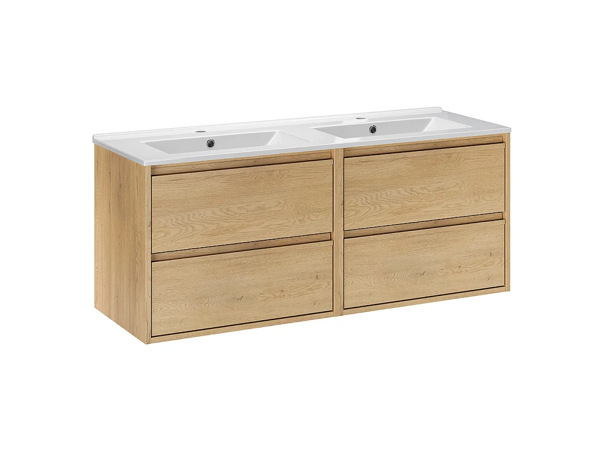 Meubelcombinatie met dubbele inbouwwastafel 120 cm en kolom Edmé Bois