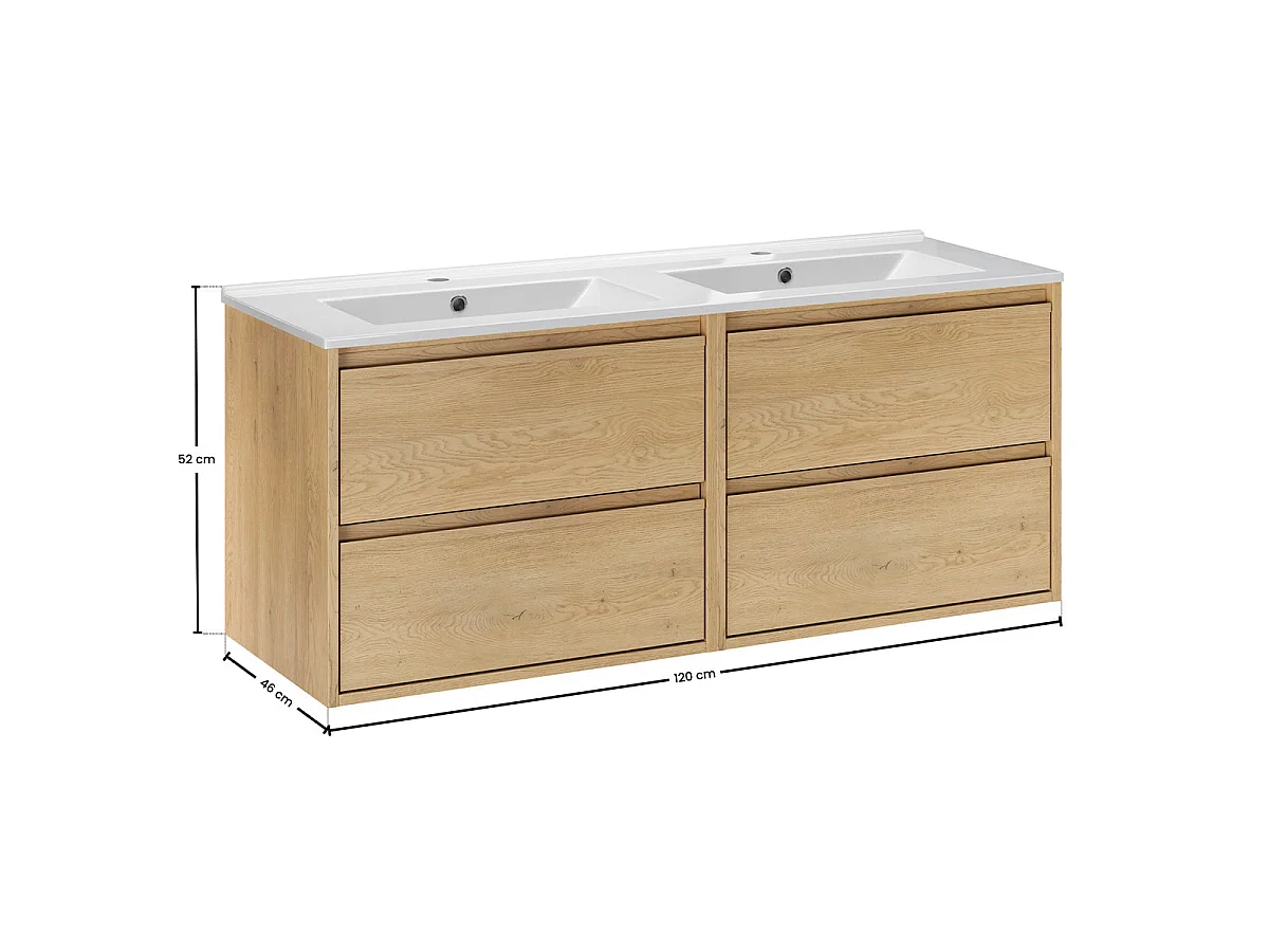 Meubelcombinatie met dubbele inbouwwastafel 120 cm en kolom Edmé Bois