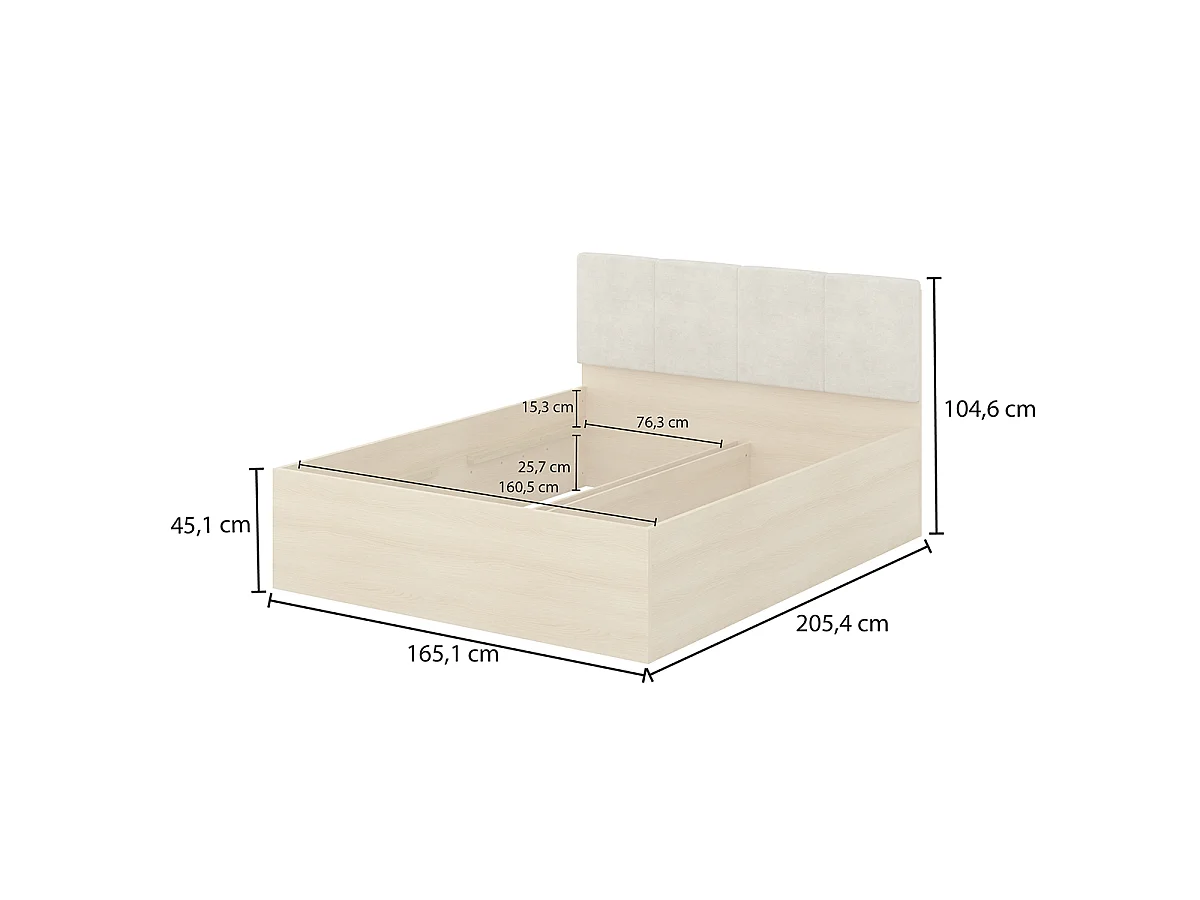 Cama 160x200 somier incluido Téana Madera y Beige