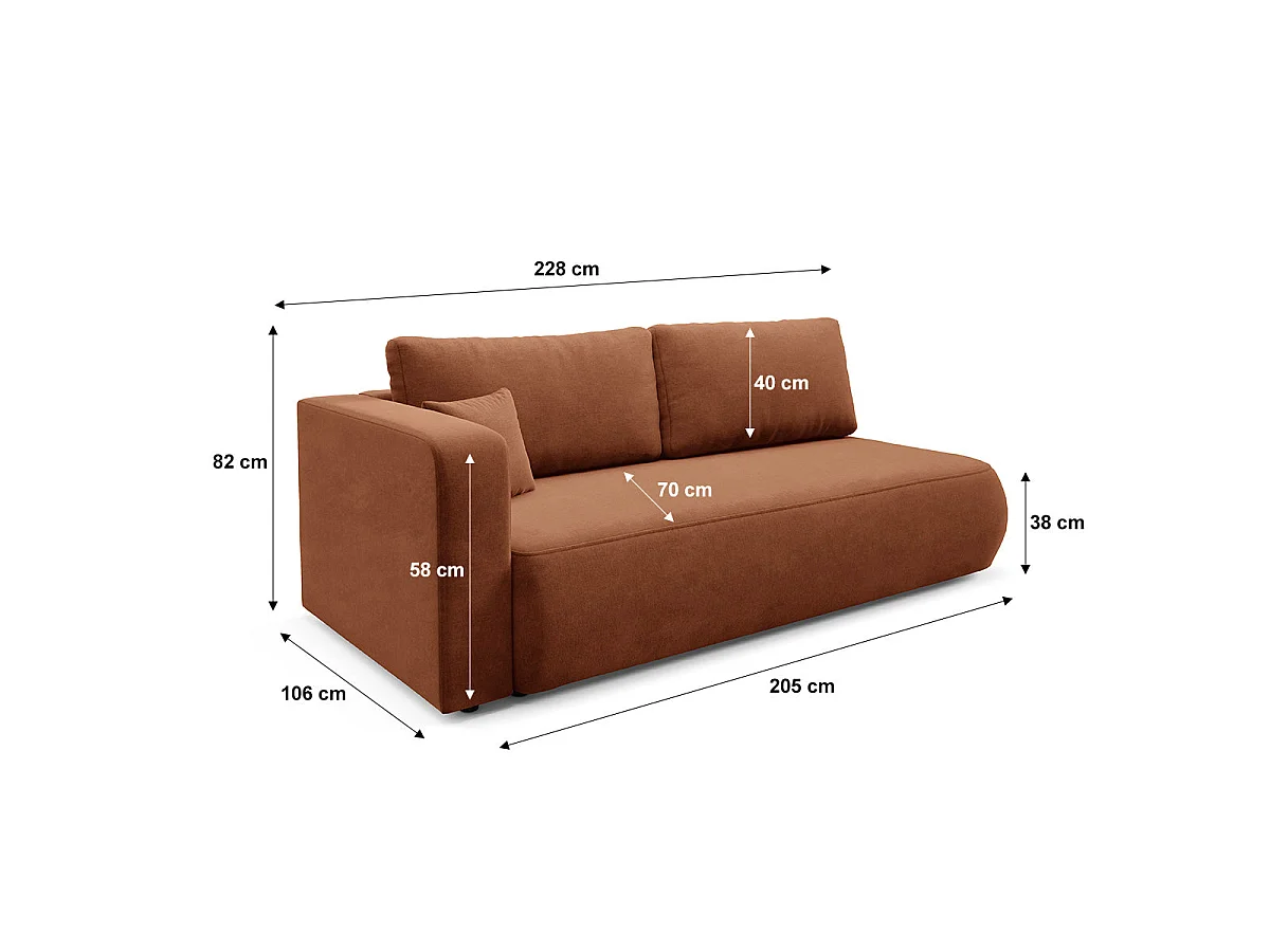 Canapé convertible 3 places avec coffre et accoudoir réversible Antonio Terracotta