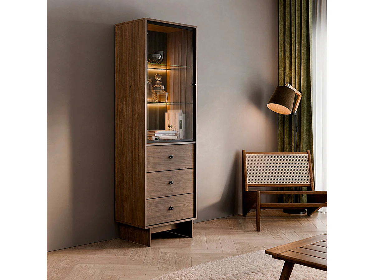 Riyo 1-Door 3-Drawer Display Cabinet Dark Wood
