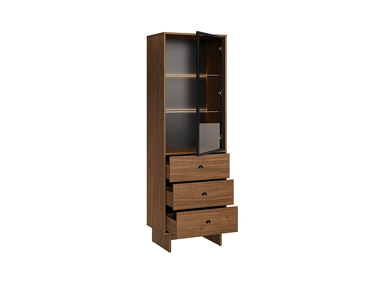 Riyo 1-Door 3-Drawer Display Cabinet Dark Wood