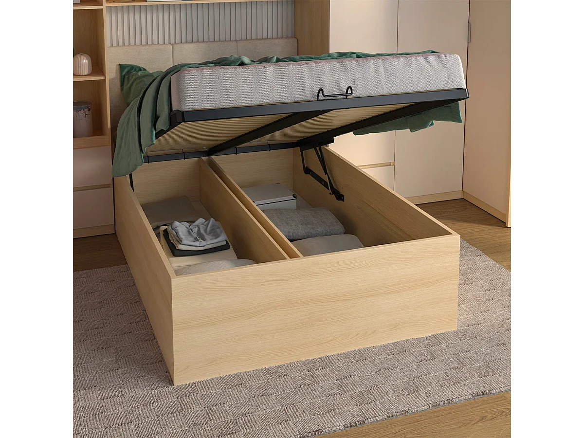 Cama con cajones 120x200 somier incluido Téana Madera y Beige