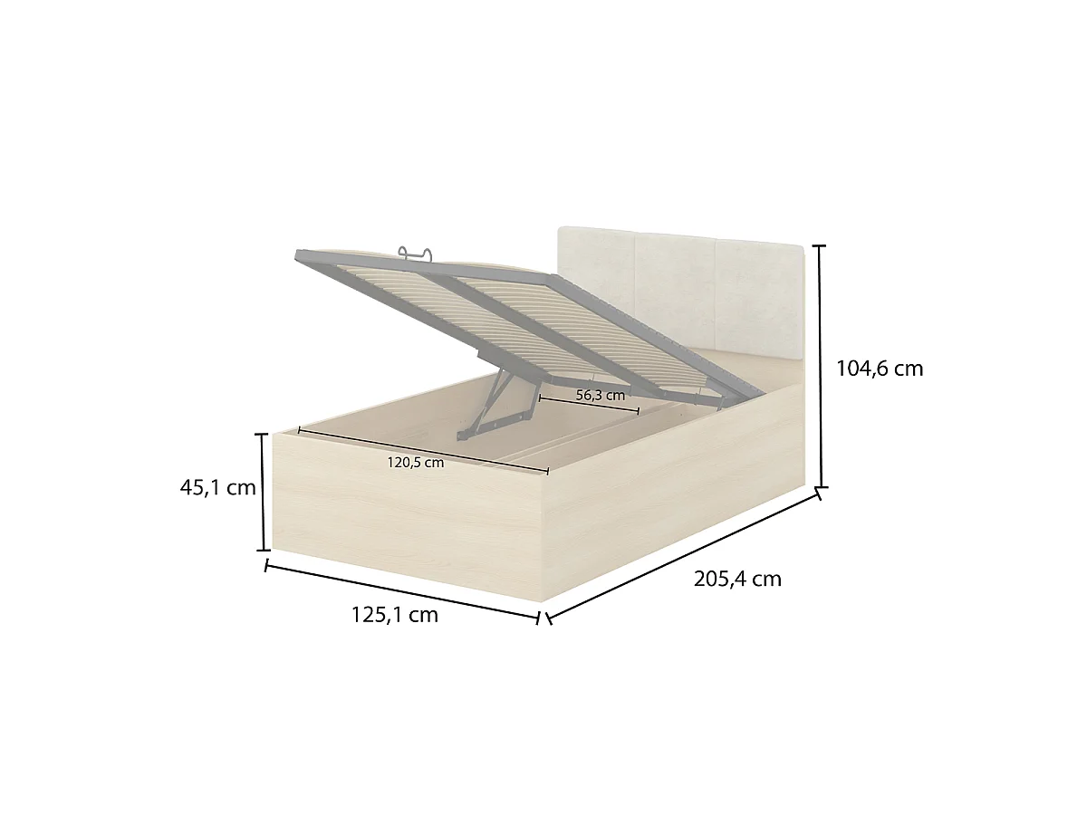 Cama con cajones 120x200 somier incluido Téana Madera y Beige