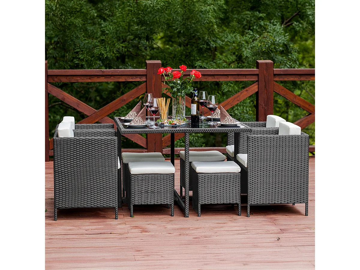 Conjunto de mesa e cadeiras de jardim cinzentas Barcelona para 8 pessoas