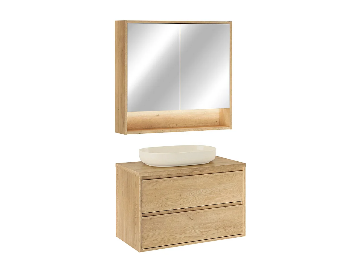 Meubelset met enkele wastafel van 80 cm en spiegelkast van Edmé Bois